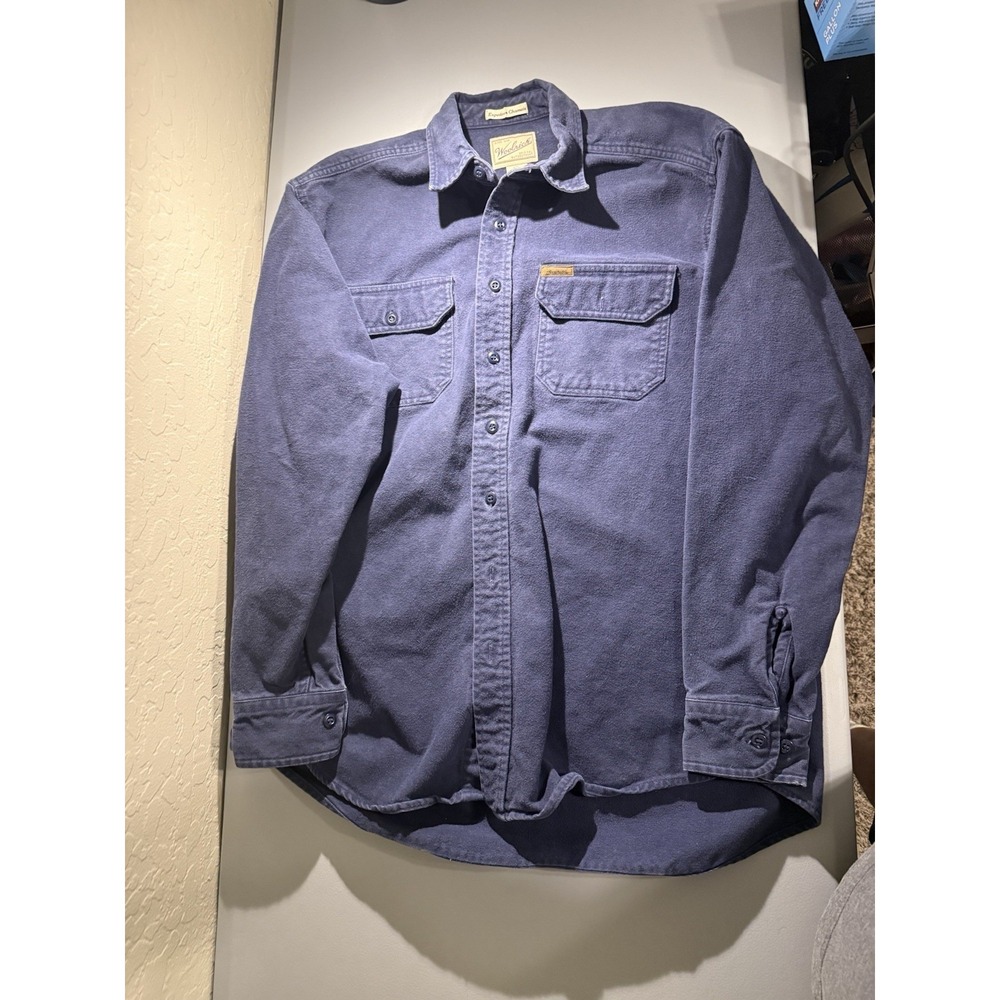 VTG Woolrich Expedition Chamois Men's‎ Shirt Size L Navy Y2K Hiking Outdoors